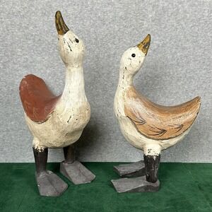 James Haddon Wood‎ Ducks Hand Carved Painted 14" & 12" Whimsical Rustic SET OF 2